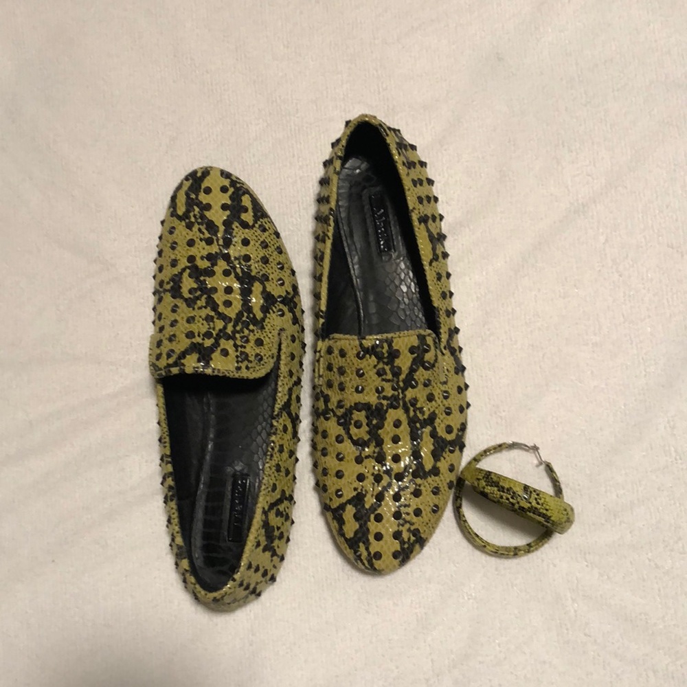COPY - Studded lime green snake loafers